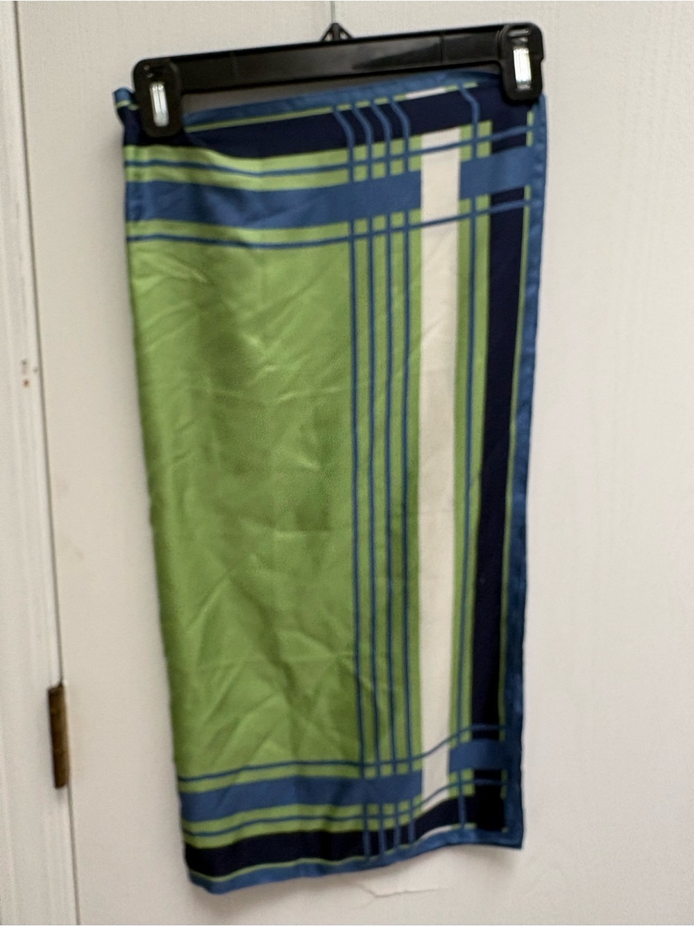 Lands' End Navy and Lime Plaid Silk Scarf